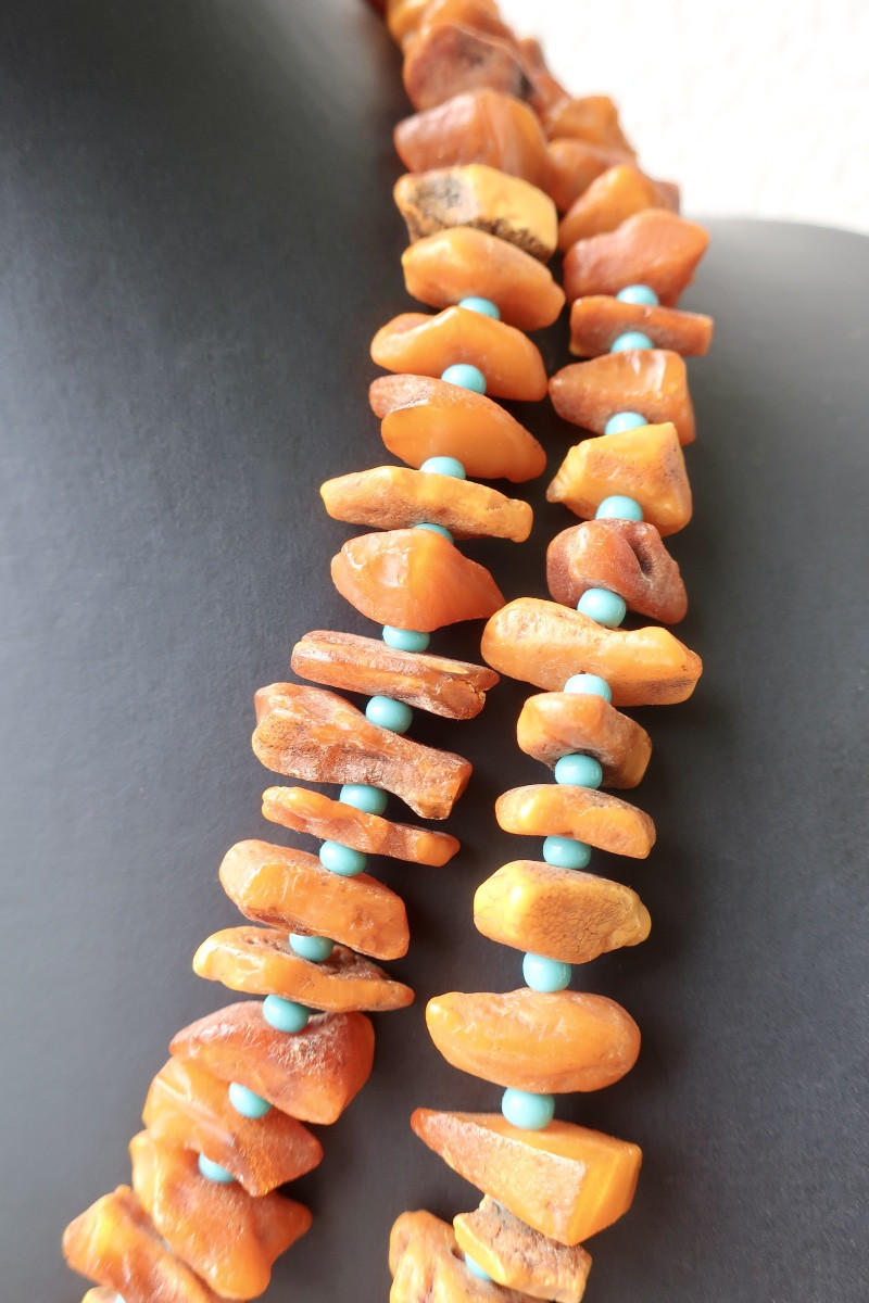 Collier Ancien à Double Rang en Ambre Baltique Brut, 63,5 cm, TBE-photo-1