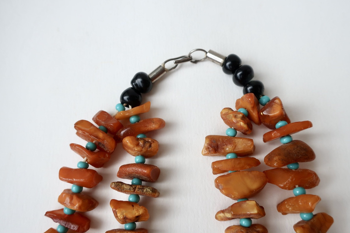 Collier Ancien à Double Rang en Ambre Baltique Brut, 63,5 cm, TBE-photo-6