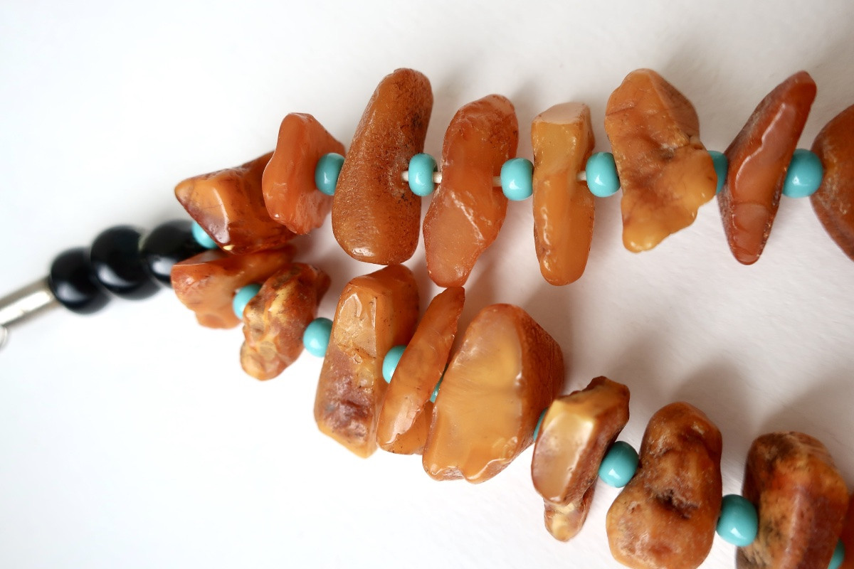 Collier Ancien à Double Rang en Ambre Baltique Brut, 63,5 cm, TBE-photo-8