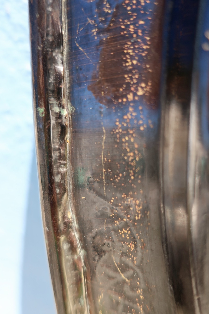 Grand Plateau Syrien, Persan, Bronze Damasquiné XIXème, 67,5 cm-photo-8