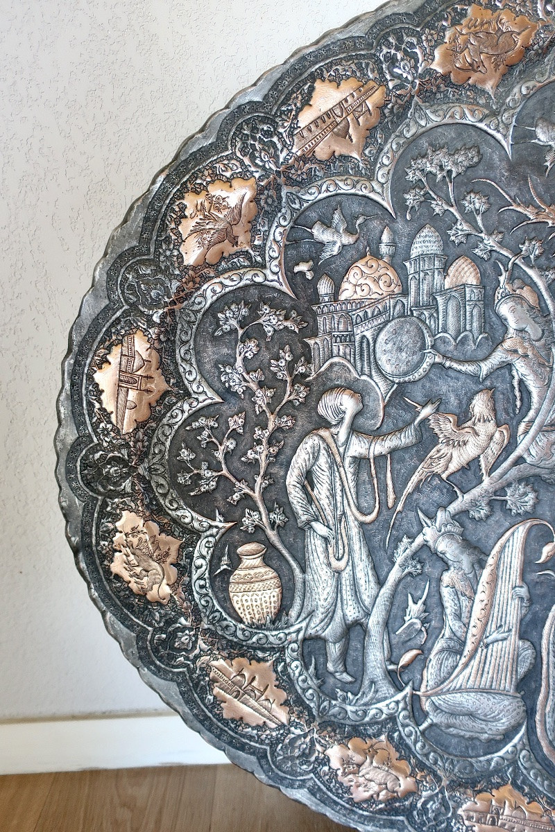 Important Plateau Kadjar 101 x 75 cm, Perse, XIXème, en TBE-photo-2