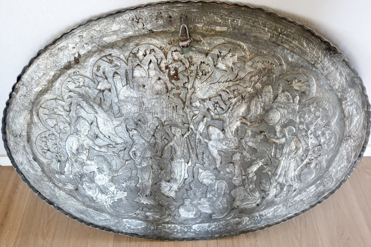 Important Plateau Kadjar 101 x 75 cm, Perse, XIXème, en TBE-photo-8