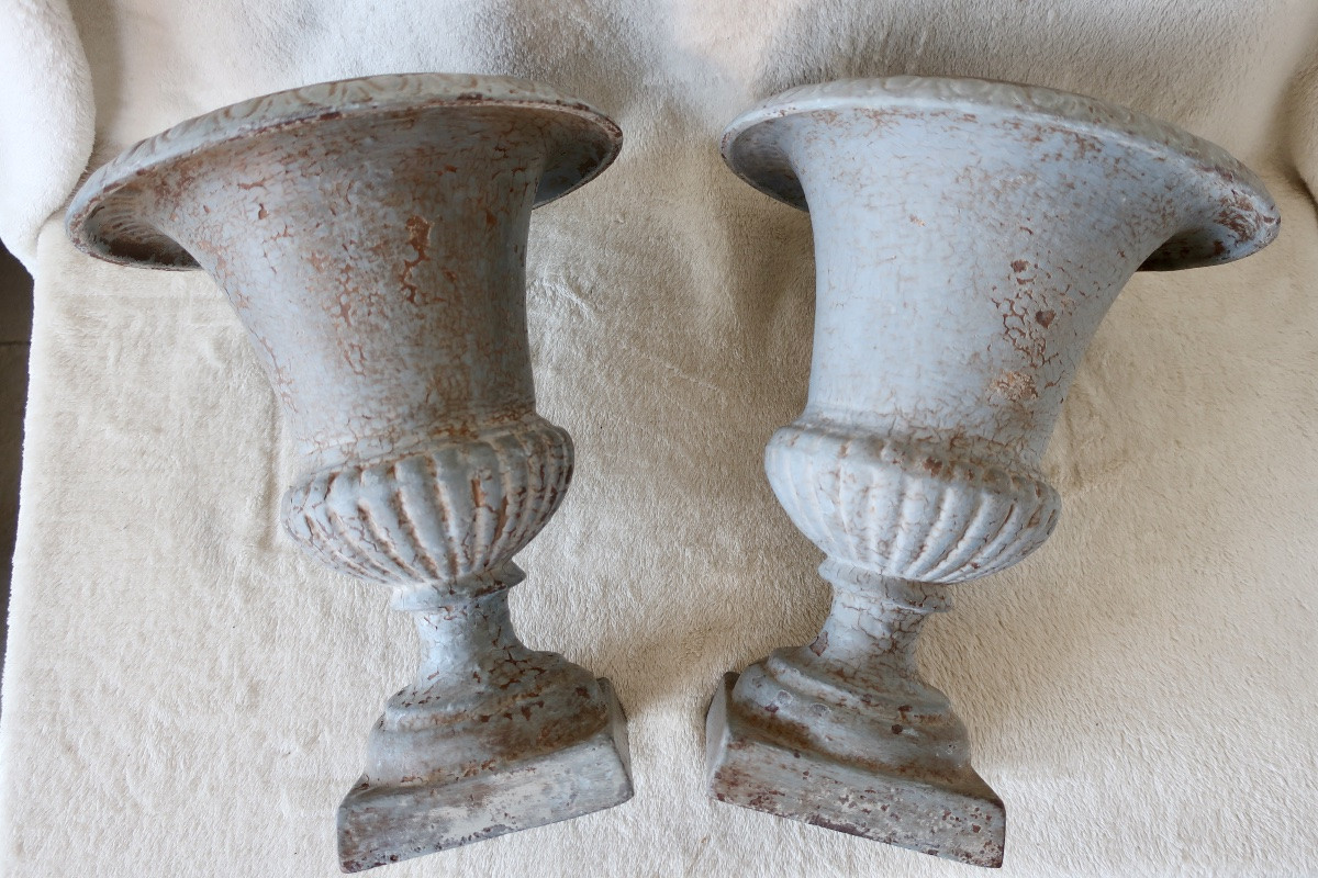 Paire de Vases Médicis XIXème, Fonte, H : 25 cm-photo-2