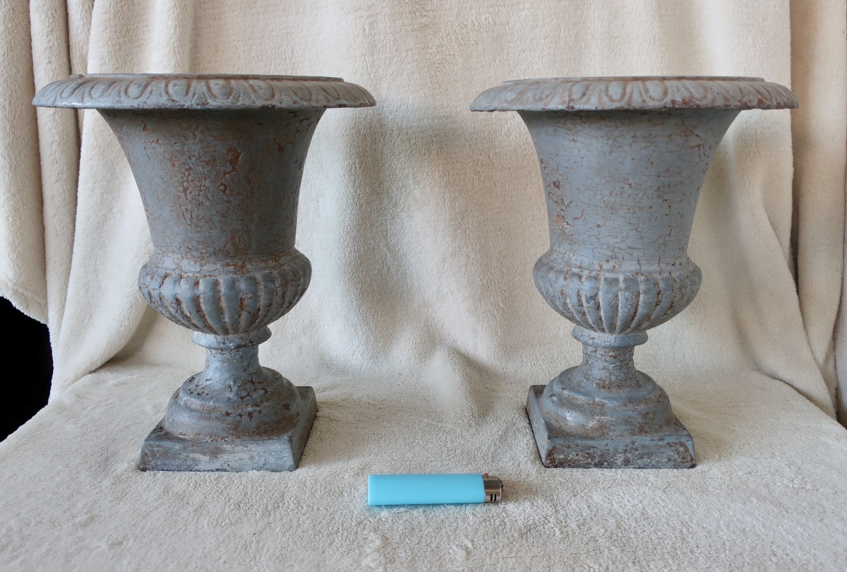 Paire de Vases Médicis XIXème, Fonte, H : 25 cm-photo-3