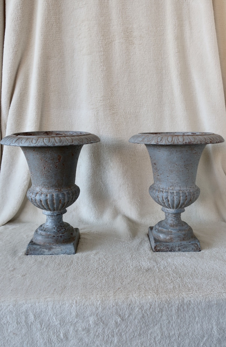 Paire de Vases Médicis XIXème, Fonte, H : 25 cm-photo-3