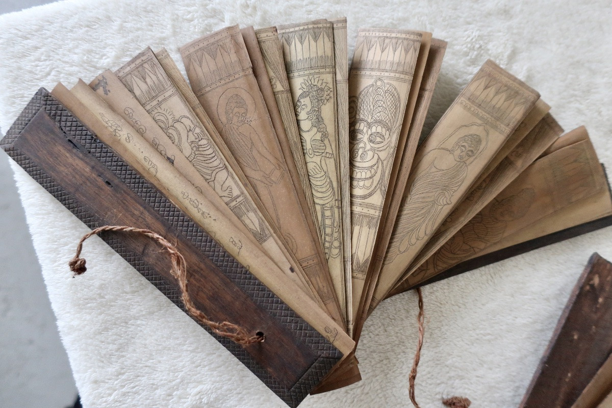 2 Buddhist Palm Prayer Books, Sri-lanka, Early 20th Century-photo-3