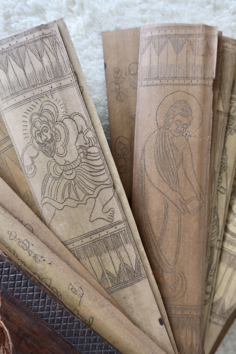2 Buddhist Palm Prayer Books, Sri-lanka, Early 20th Century-photo-4