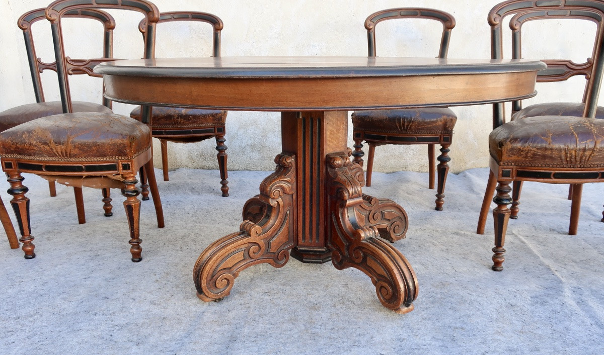 Salle à Manger Napoléon III Noyer à Restaurer, Enfilade 2 Corps, Table Ovale+ 8 Chaises-photo-3