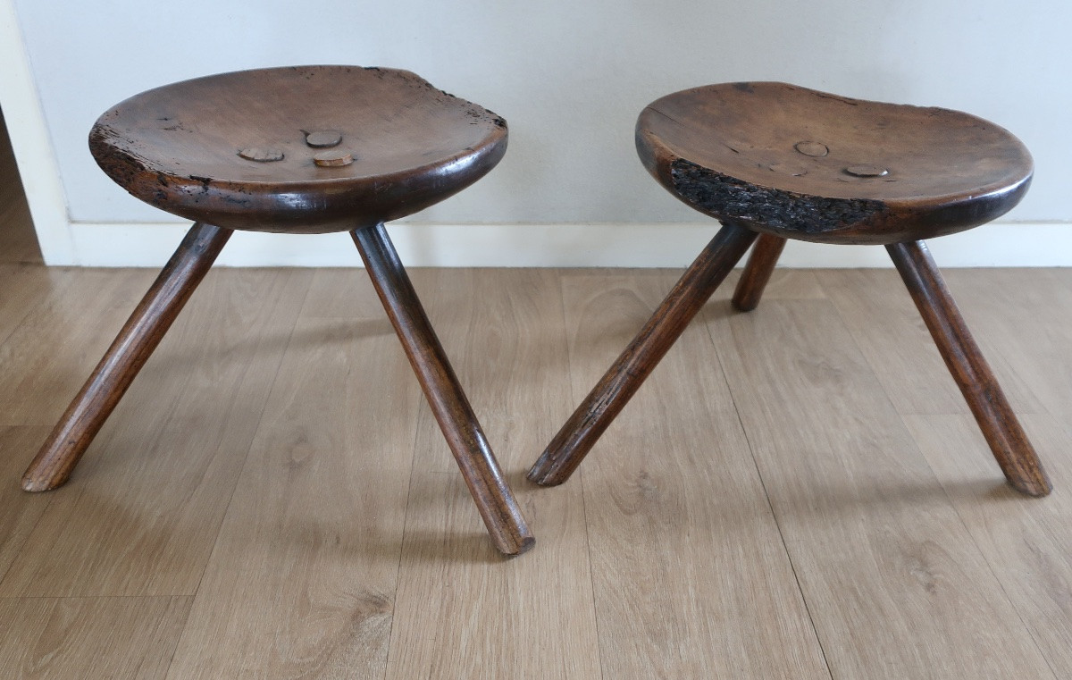 2 Tabourets Tripodes de Berger, de Vacher, Début XXème siècle-photo-2