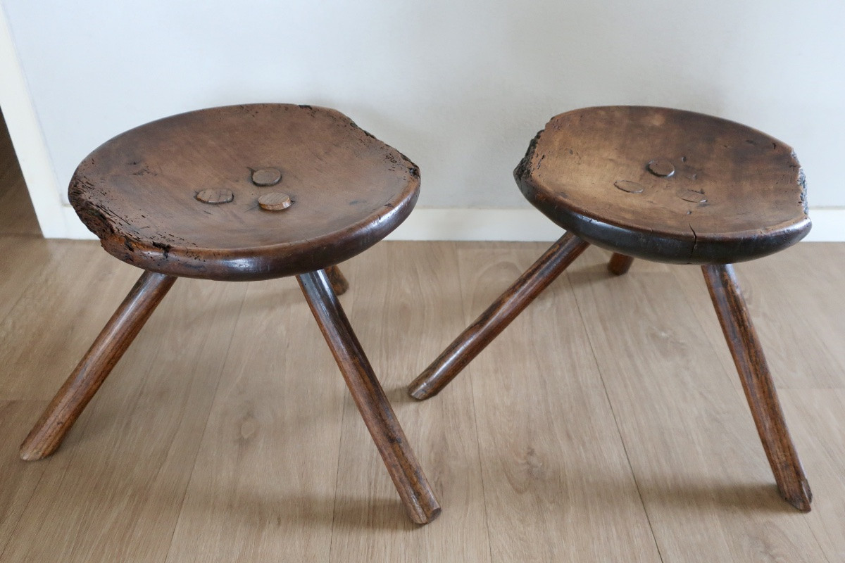 2 Tabourets Tripodes de Berger, de Vacher, Début XXème siècle-photo-3