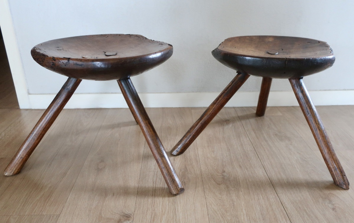 2 Tabourets Tripodes de Berger, de Vacher, Début XXème siècle-photo-4