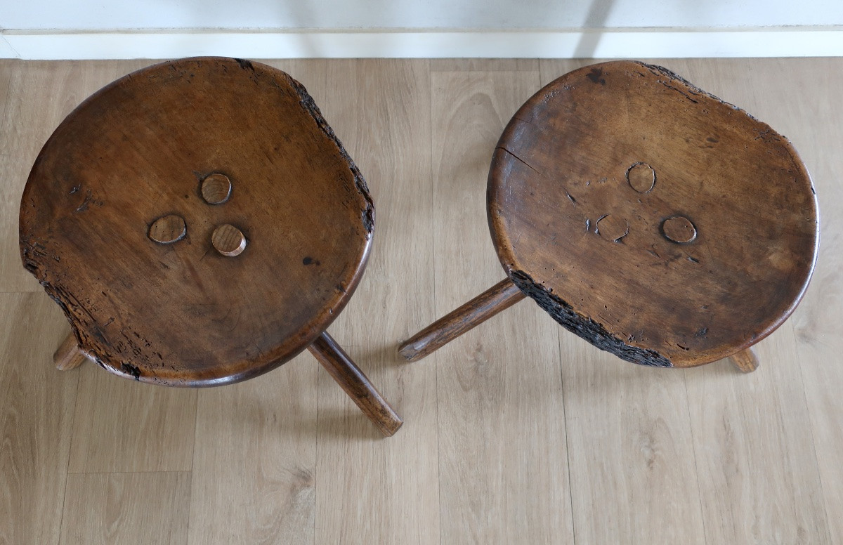 2 Tabourets Tripodes de Berger, de Vacher, Début XXème siècle-photo-3