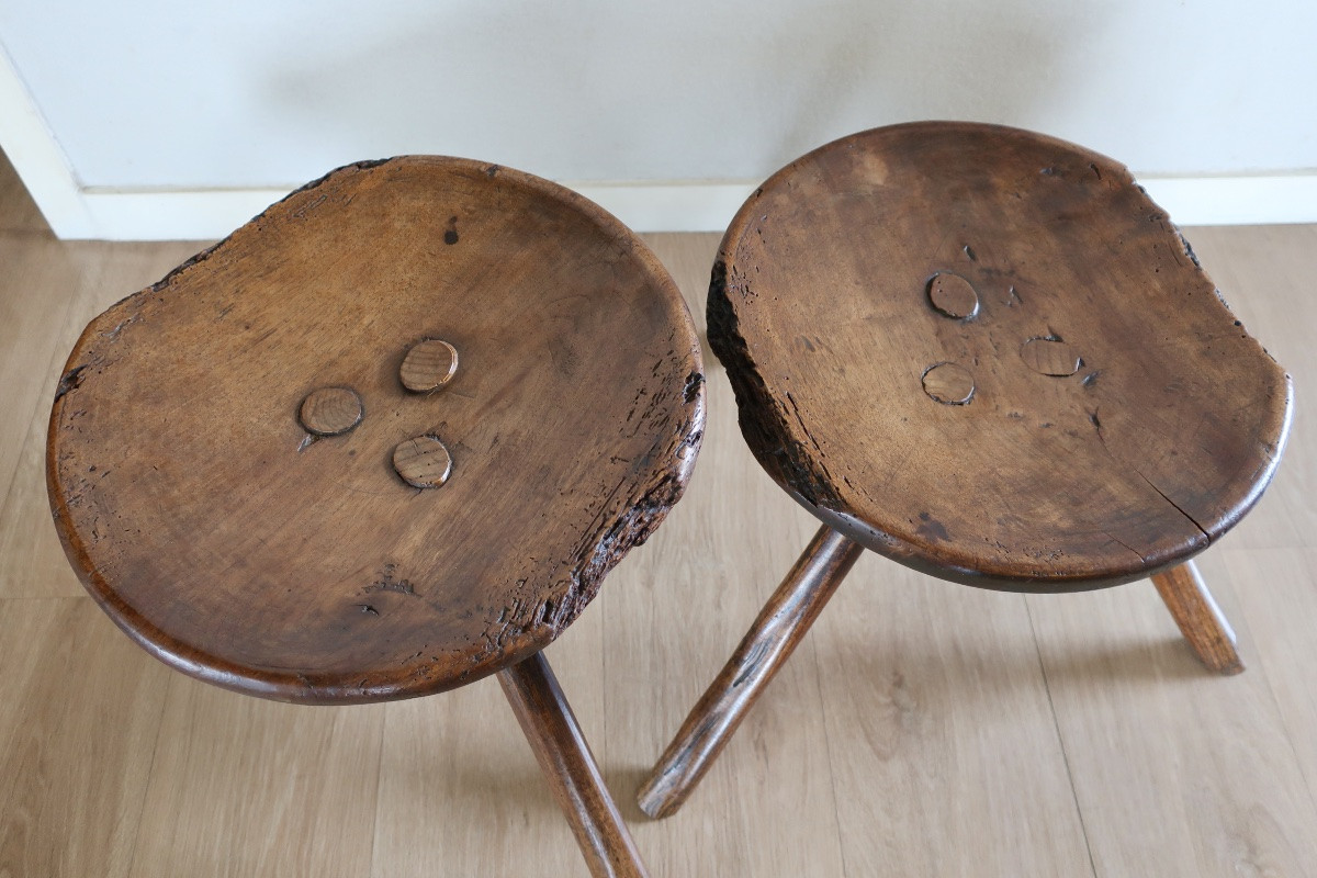 2 Tabourets Tripodes de Berger, de Vacher, Début XXème siècle-photo-4