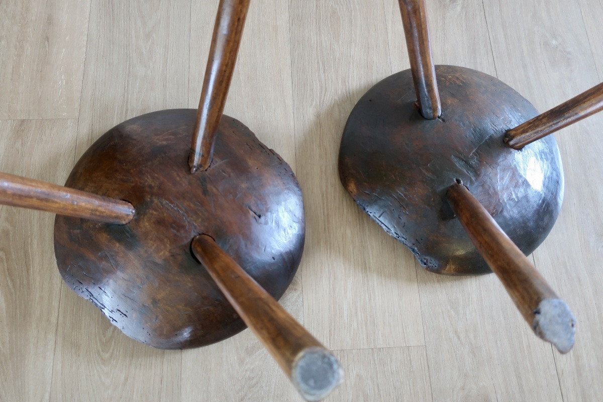 2 Tabourets Tripodes de Berger, de Vacher, Début XXème siècle-photo-5