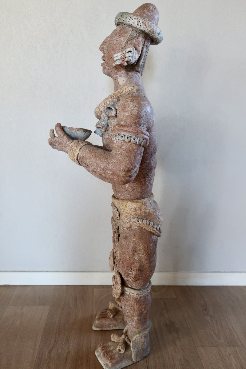 Large Mayan-style Polychrome Terracotta Figure, H = 105 Cm, 20th Century-photo-3