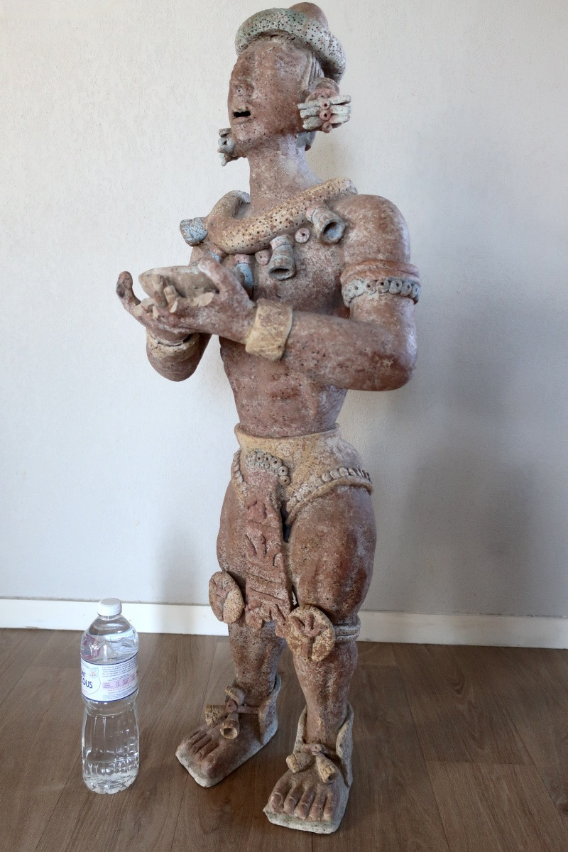 Large Mayan-style Polychrome Terracotta Figure, H = 105 Cm, 20th Century-photo-1