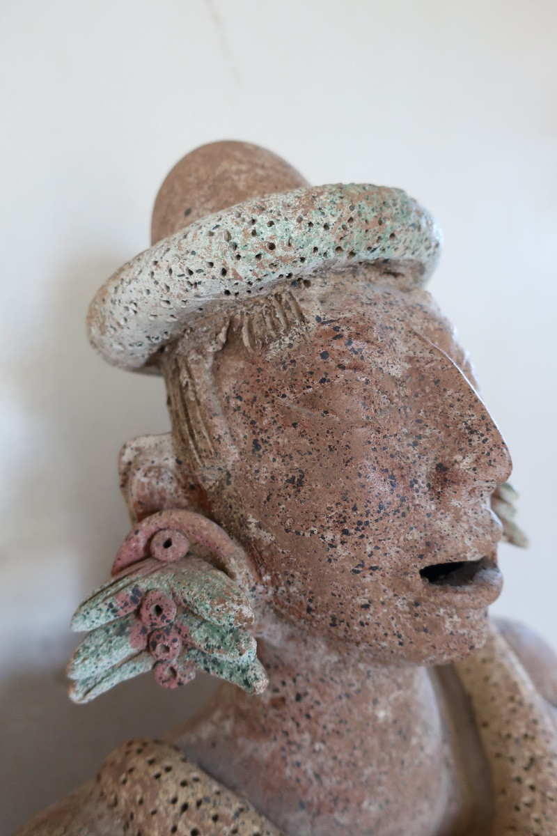 Large Mayan-style Polychrome Terracotta Figure, H = 105 Cm, 20th Century-photo-5