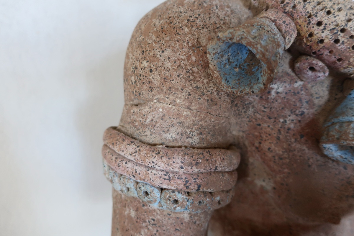 Large Mayan-style Polychrome Terracotta Figure, H = 105 Cm, 20th Century-photo-7