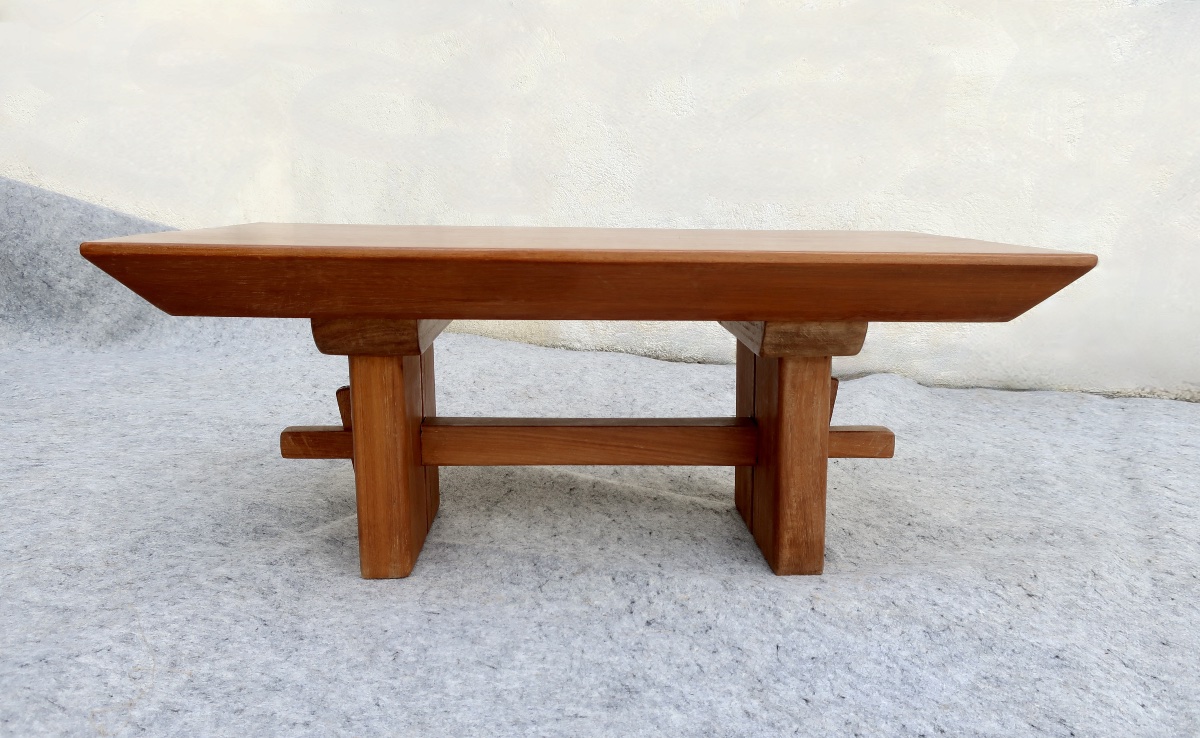Scandinavian Coffee Table In Solid Teak, Japanese Style, 20th Century, Tbe
