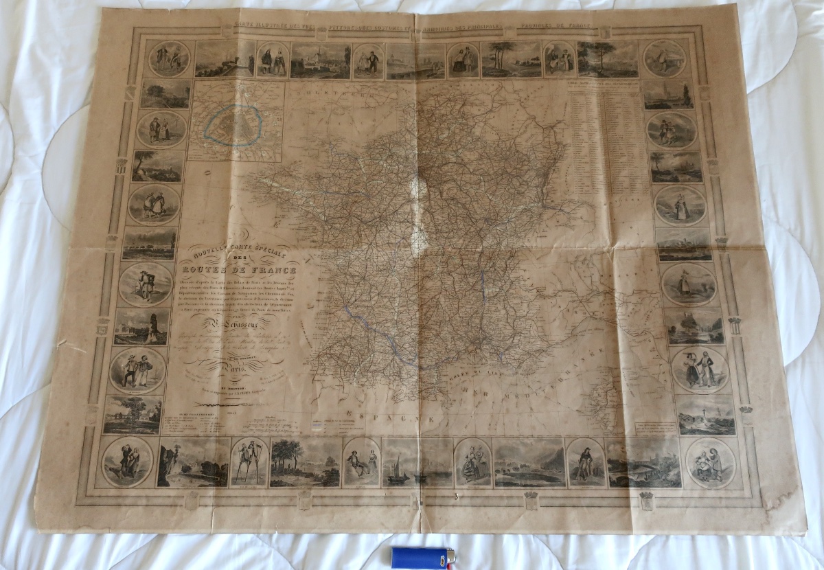 V. Levasseur : Nouvelle Carte Spéciale des Routes de France, 1854, 96 x 75,6 cm, BE-photo-2