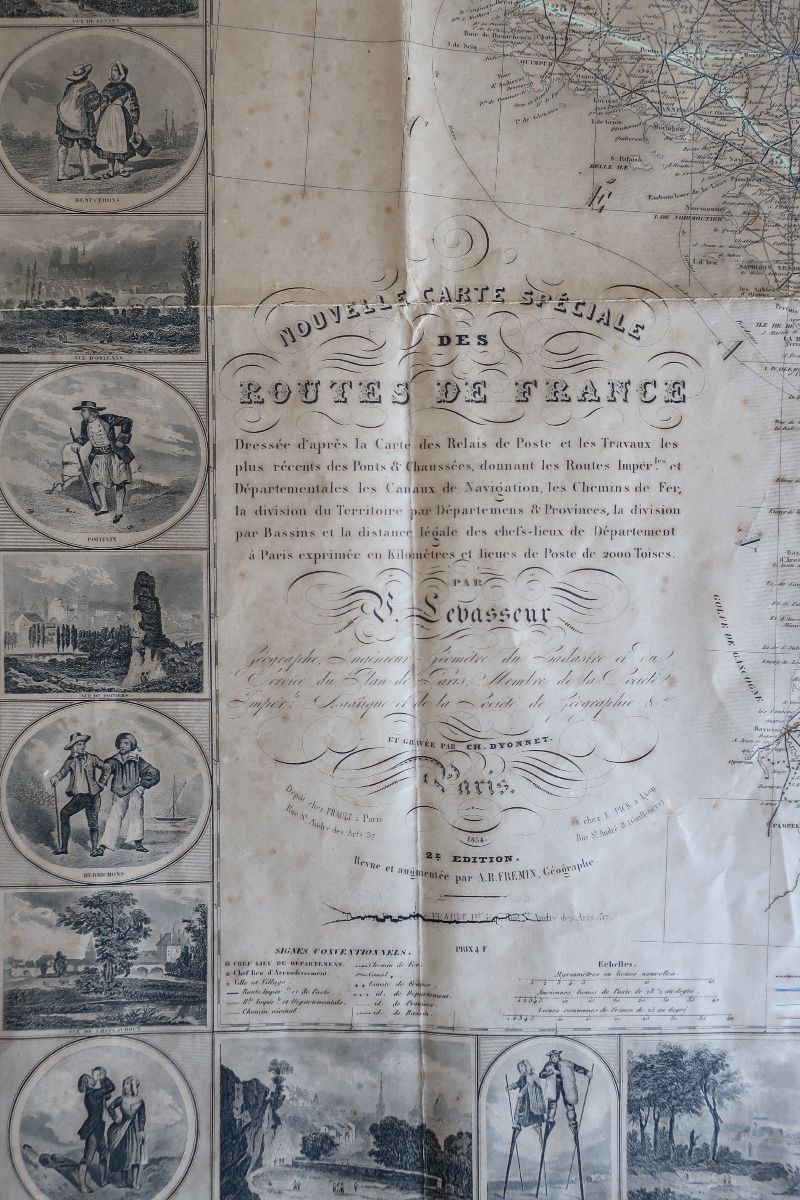 V. Levasseur : Nouvelle Carte Spéciale des Routes de France, 1854, 96 x 75,6 cm, BE-photo-4