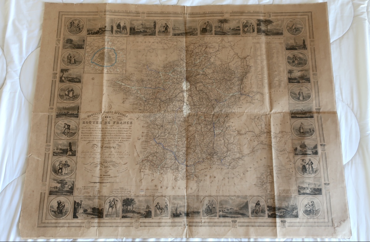 V. Levasseur : Nouvelle Carte Spéciale des Routes de France, 1854, 96 x 75,6 cm, BE