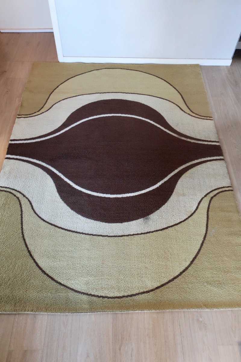 Pierre Martin JACOT + Woolmark, Rare Tapis Laine Design 1970's-photo-3