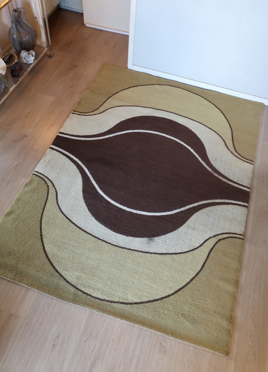 Pierre Martin JACOT + Woolmark, Rare Tapis Laine Design 1970's-photo-4