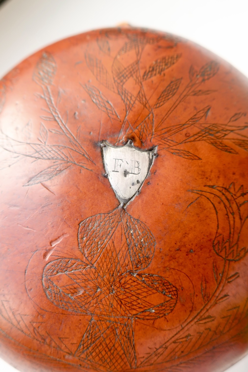Zucca Corse: 19th Gourd Coloquinte Engraved And Figured F.b. On Escutcheon-photo-3