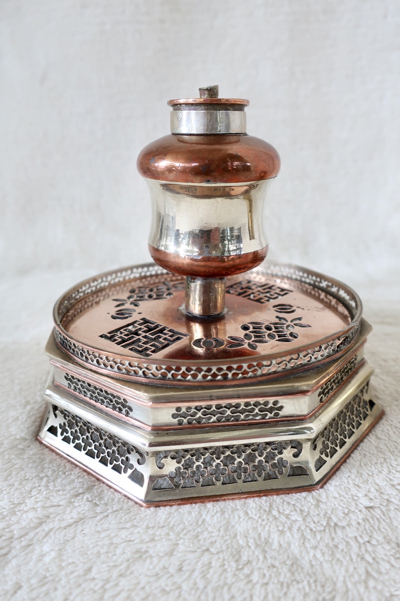 19th-century Opium Pipe Lamp, China Or Vietnam, Made Of Crystal, Copper, And Paktong.-photo-4