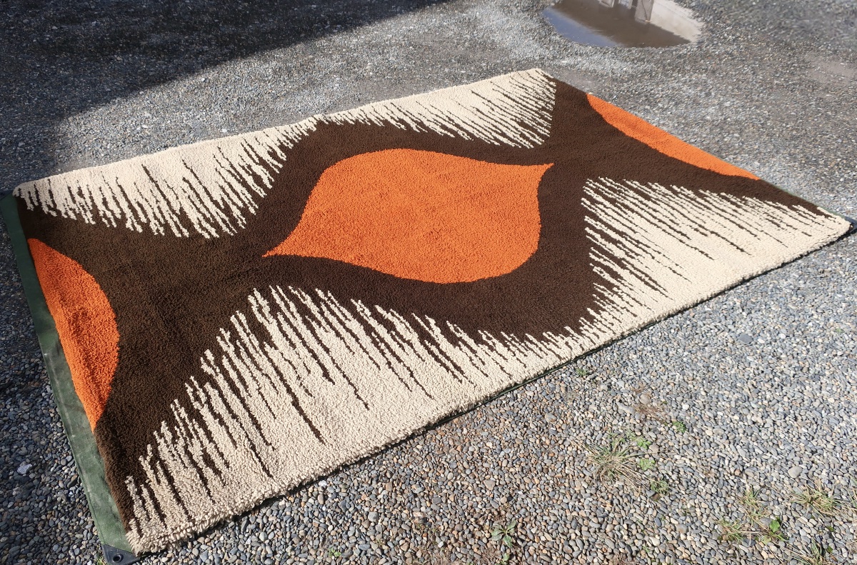 Grand Tapis Design des années 1970, en Pure Laine Nouée Main, 200 x 280 cm, en TBE-photo-2