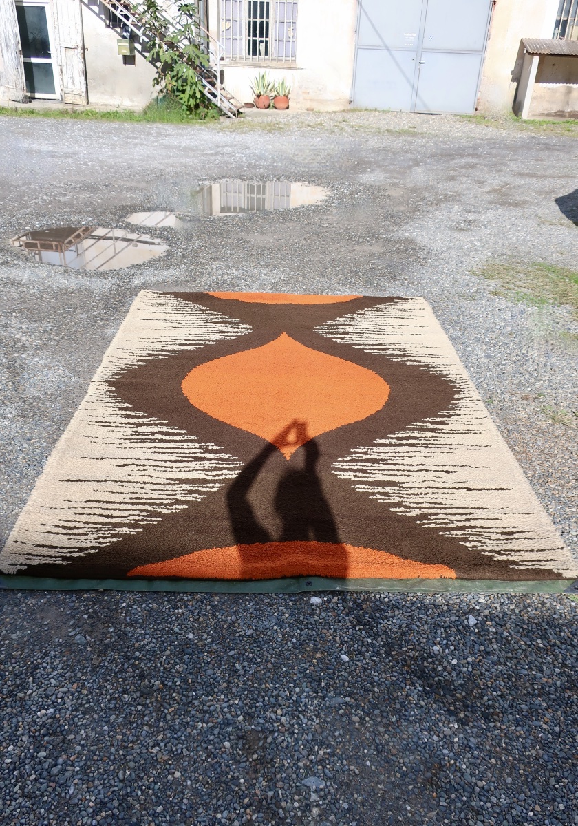 Grand Tapis Design des années 1970, en Pure Laine Nouée Main, 200 x 280 cm, en TBE-photo-3