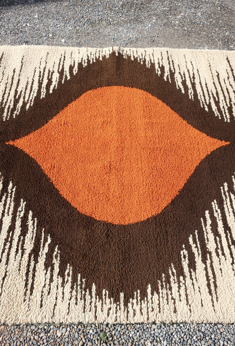 Grand Tapis Design des années 1970, en Pure Laine Nouée Main, 200 x 280 cm, en TBE-photo-4