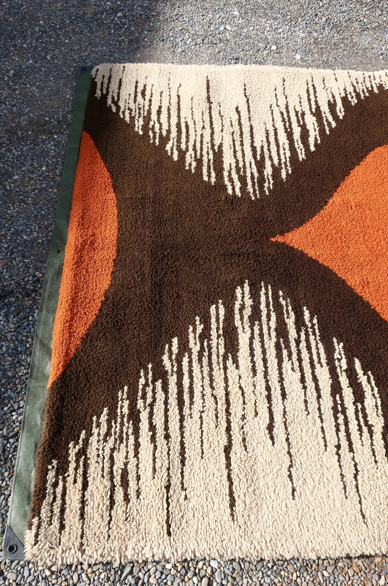 Grand Tapis Design des années 1970, en Pure Laine Nouée Main, 200 x 280 cm, en TBE-photo-1