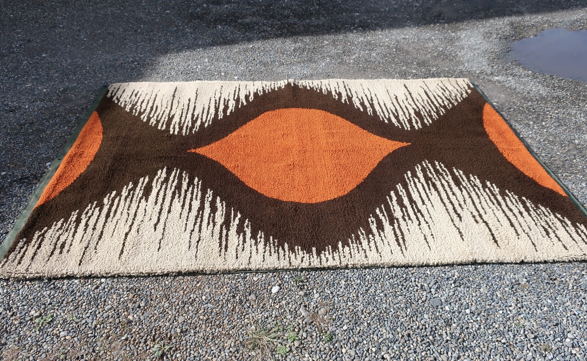 Grand Tapis Design des années 1970, en Pure Laine Nouée Main, 200 x 280 cm, en TBE