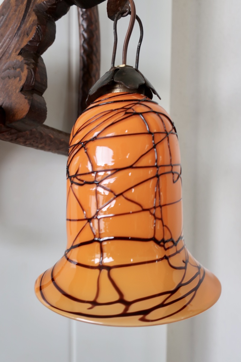Suspension Art Nouveau 1900 au Perroquet, Tulipe de Loetz-photo-6