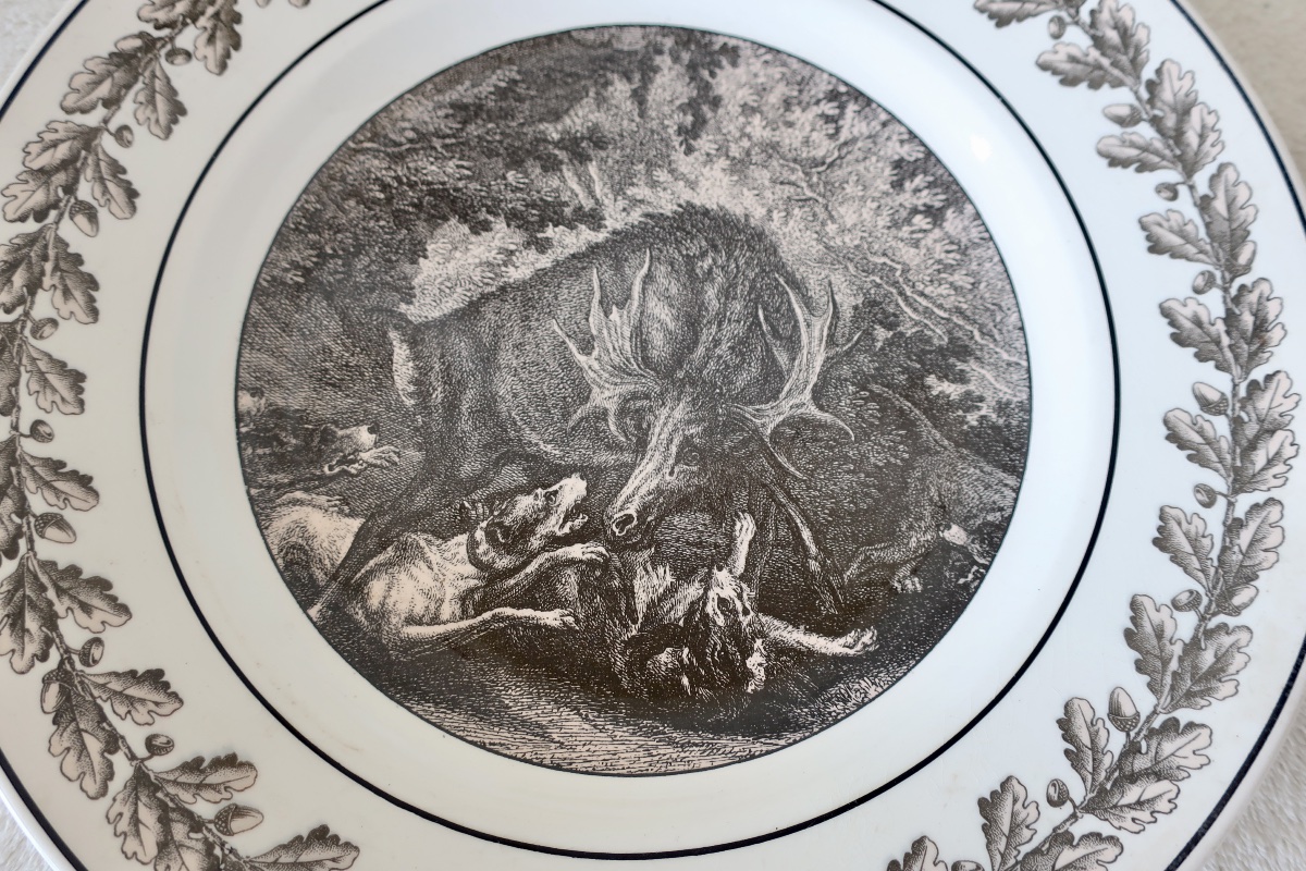 Plate By U & Cie, Sarreguemines, "nemrod" Set, 19th Century-photo-4
