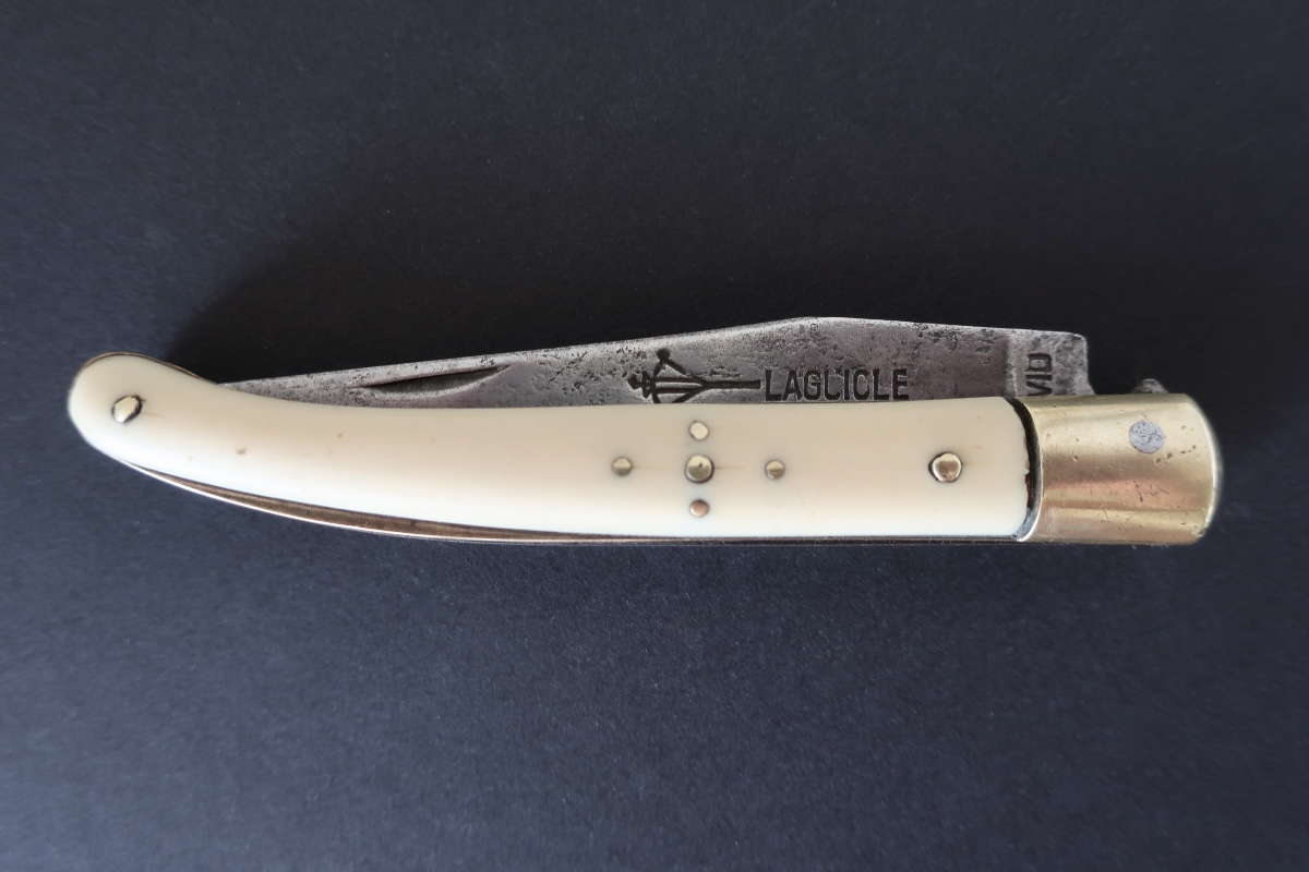 Ancien Couteau Pliant Laguiole Arbalète G. David, Manche Os, 19,2 cm, TBE-photo-3