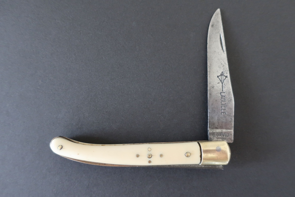 Ancien Couteau Pliant Laguiole Arbalète G. David, Manche Os, 19,2 cm, TBE-photo-1