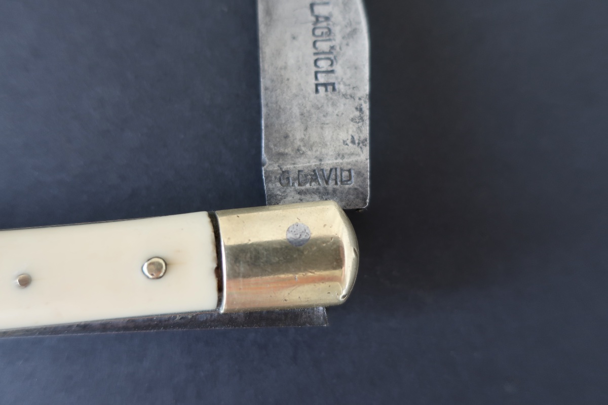 Ancien Couteau Pliant Laguiole Arbalète G. David, Manche Os, 19,2 cm, TBE-photo-2