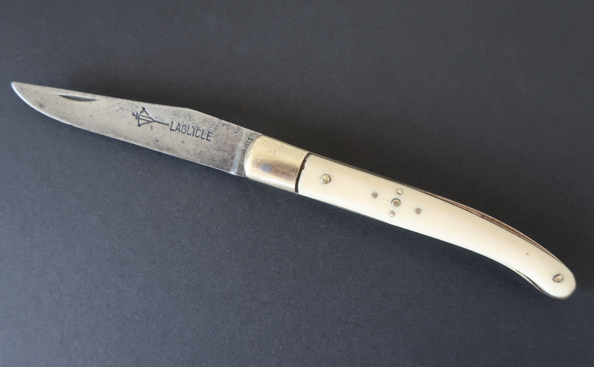 Ancien Couteau Pliant Laguiole Arbalète G. David, Manche Os, 19,2 cm, TBE