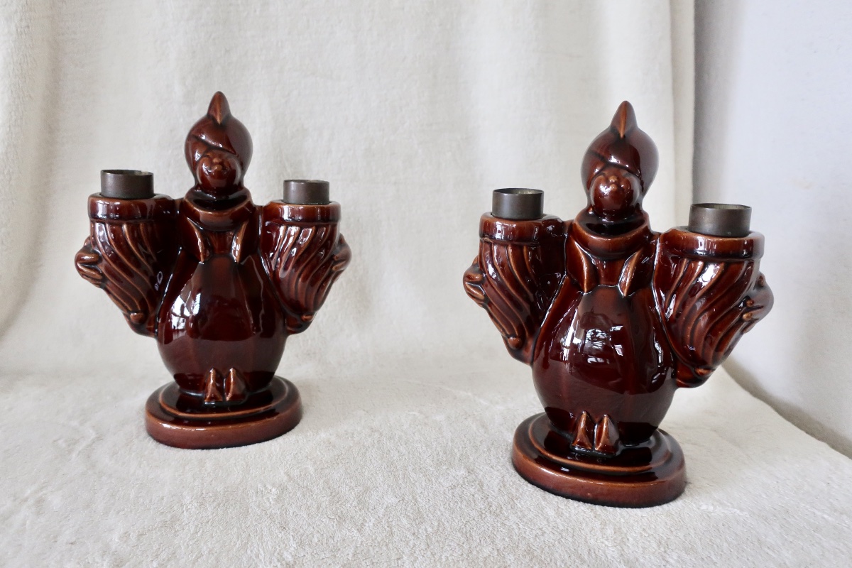 2 Porte-Lumière, Bougeoirs, Céramique Art Déco vers 1940-photo-2