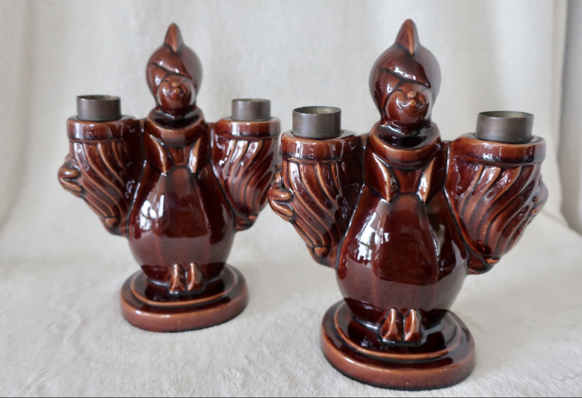2 Porte-Lumière, Bougeoirs, Céramique Art Déco vers 1940-photo-3