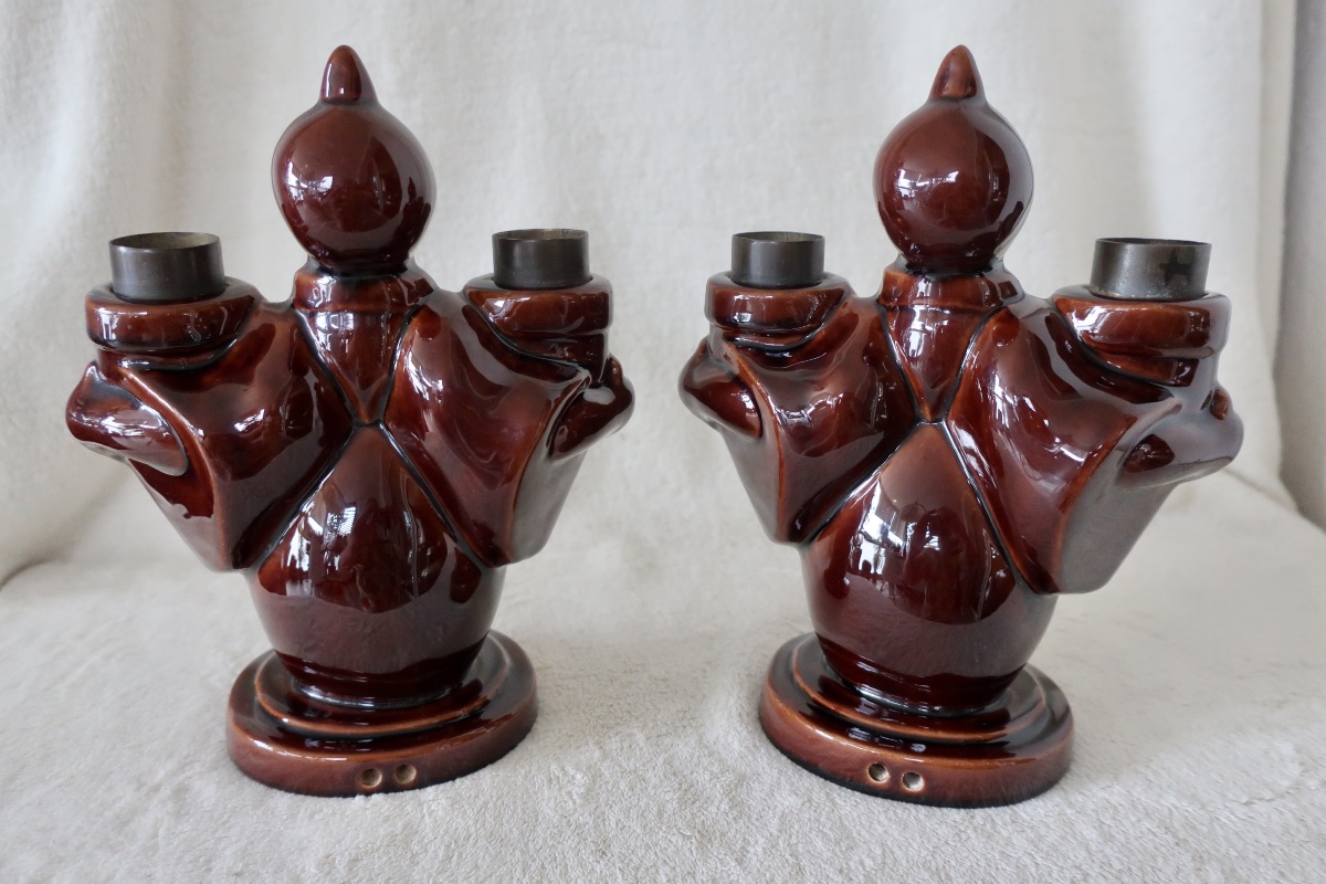 2 Porte-Lumière, Bougeoirs, Céramique Art Déco vers 1940-photo-1