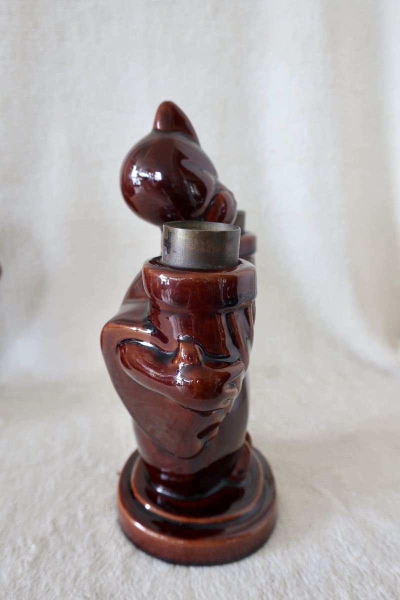 2 Porte-Lumière, Bougeoirs, Céramique Art Déco vers 1940-photo-3