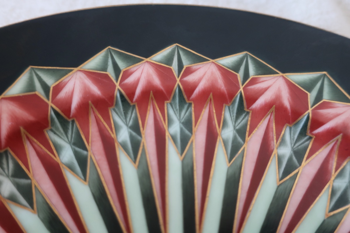 Rare Assiette Porcelaine Art Déco à Décor Rayonnant Main, TBE-photo-1