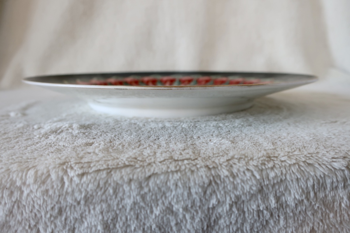 Rare Assiette Porcelaine Art Déco à Décor Rayonnant Main, TBE-photo-6