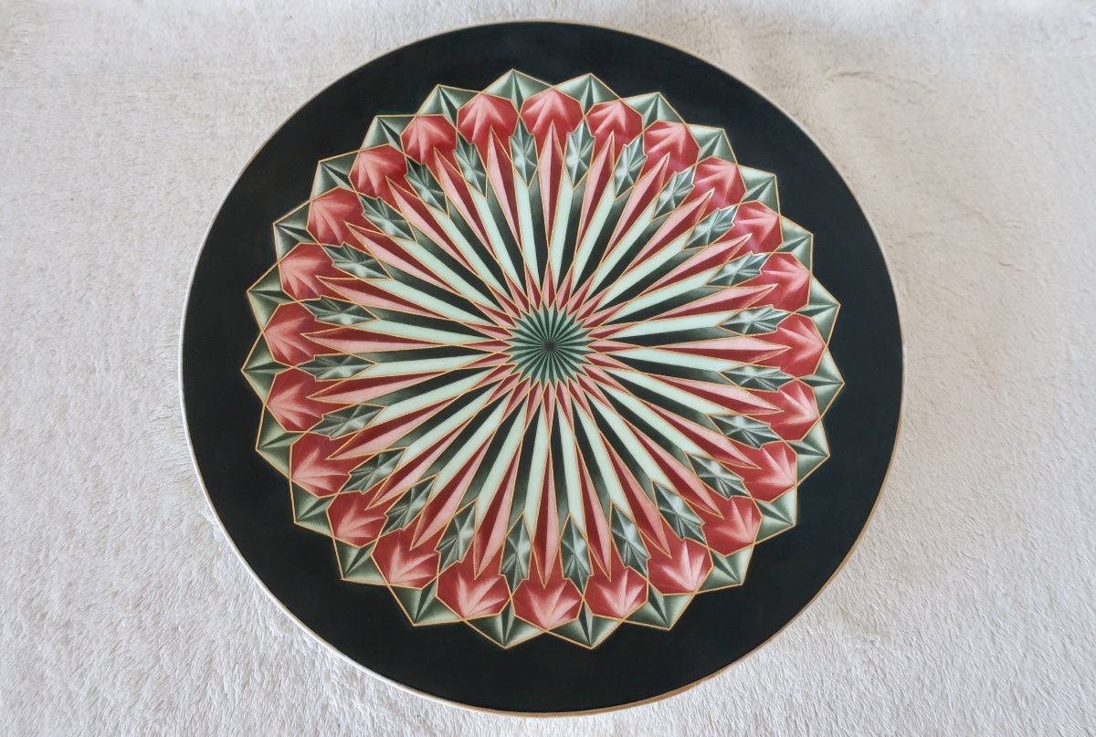 Rare Assiette Porcelaine Art Déco à Décor Rayonnant Main, TBE-photo-7