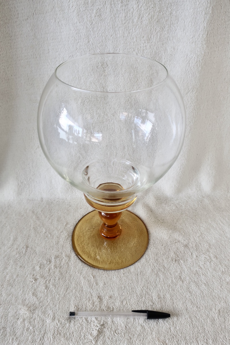 Extra-large Clear And Amber Crystal Grape Rinsing Glass, In Perfect Condition, 32 Cm-photo-4