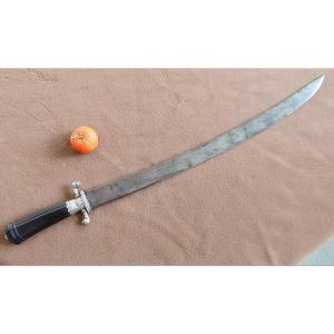 Large 18th Century Klingenthal Hunting Dagger, Ebony And Silver, Farmers General.